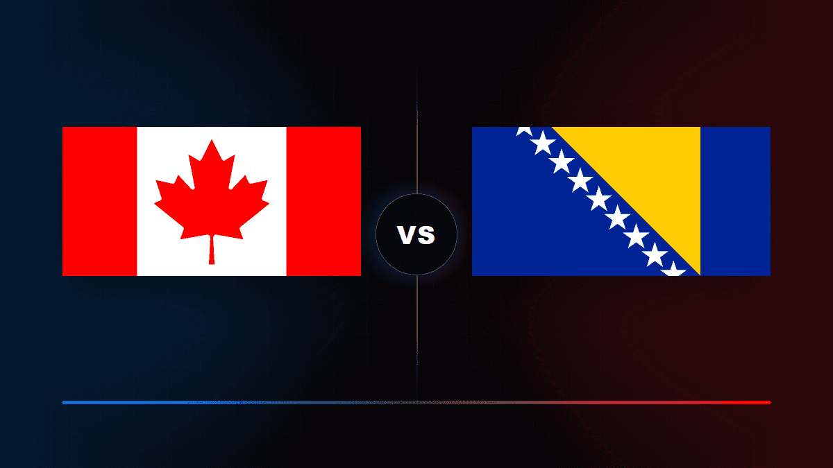 Canada flag versus Bosnia and Herzegovina flag with a centered VS divider