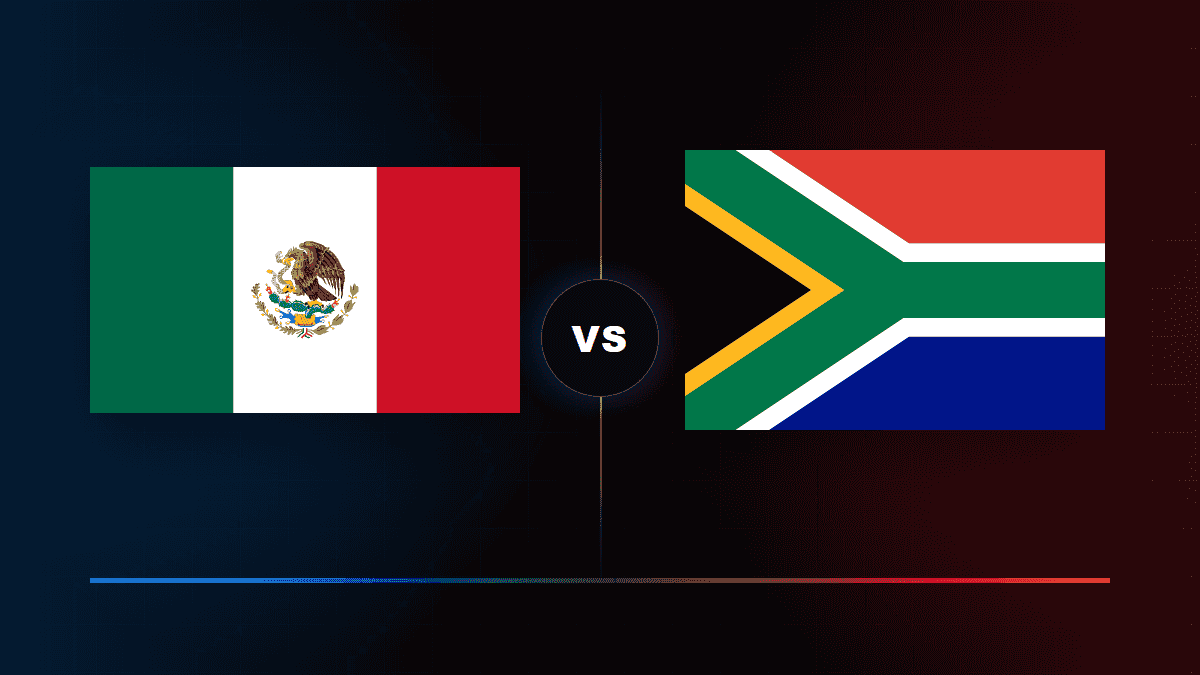 Mexico flag versus South Africa flag with a centered VS divider