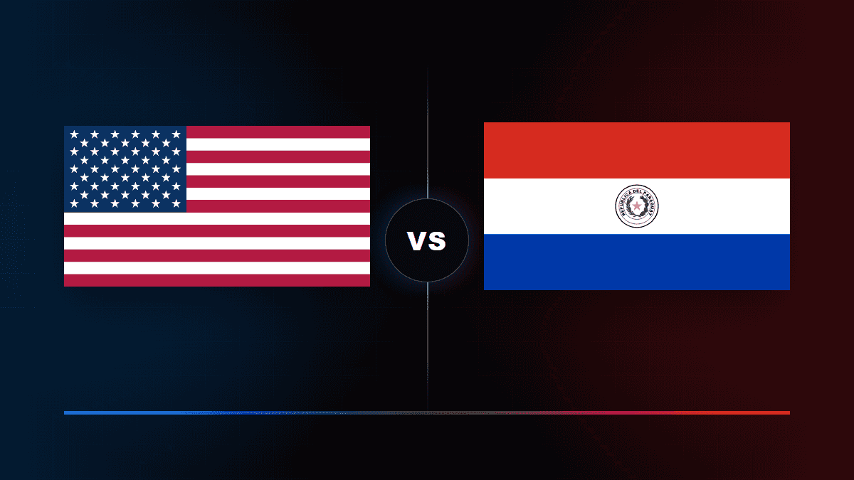 USA flag versus Paraguay flag with a centered VS divider